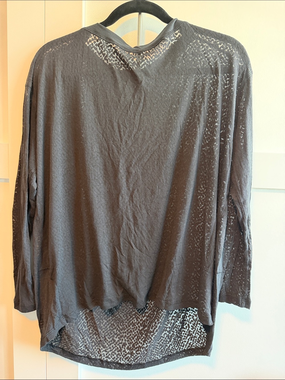 lululemon athletica Black See Thru Leopard Long Sleeve Sheer-Detail Top